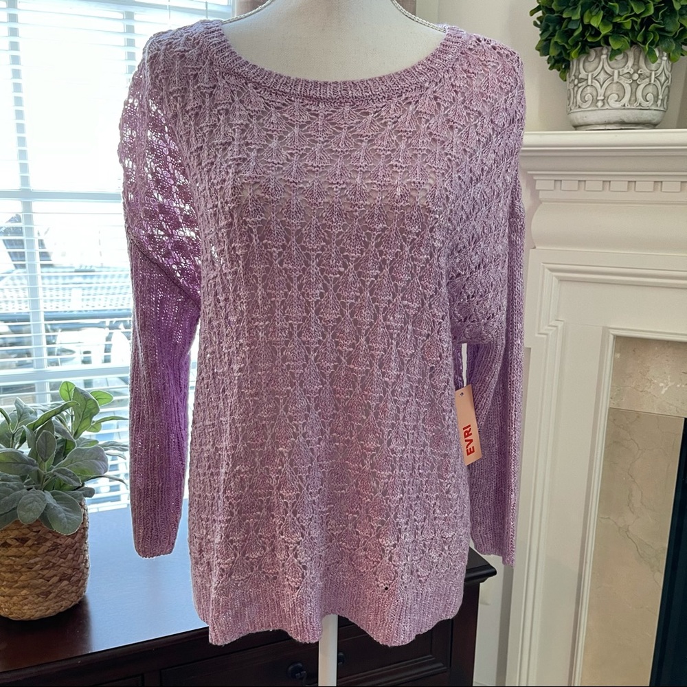 EVRI 1X 3/4 Sleeve Pointelle Sweater NWT